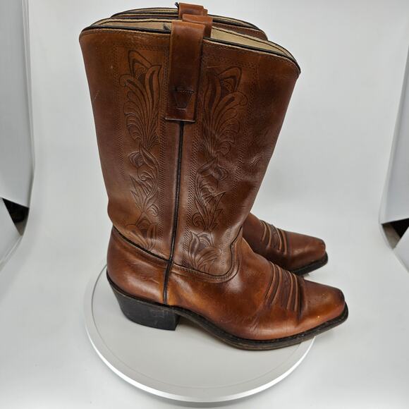 VTG Made USA Acme Brown Leather Cowboy Distressed Snip Toe Boots Size 8 D Mens main image 4